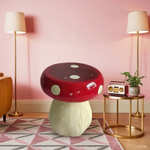 English Elm 13.8 Inch Resin Mushroom Garden Stool Hand Painted Fairytale Toadstool Outdoor Accent W5709P462784
