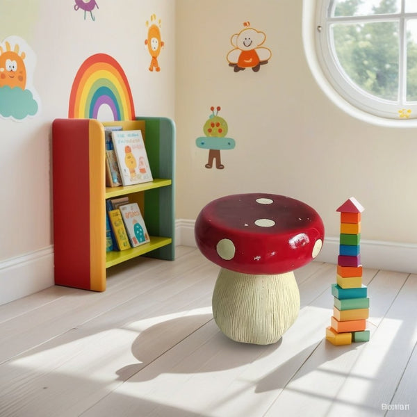 English Elm 13.8 Inch Resin Mushroom Garden Stool Hand Painted Fairytale Toadstool Outdoor Accent W5709P462784