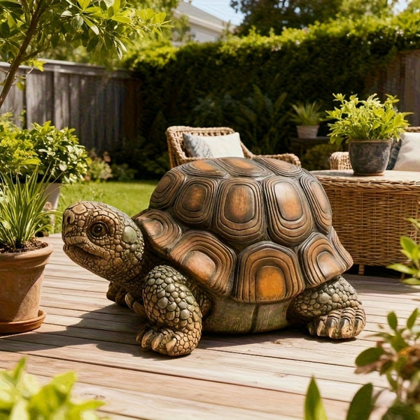 English Elm 18" Resin Tortoise Sculpture Stool Lifelike Garden Accent for Patio or Living Room W5709P464661