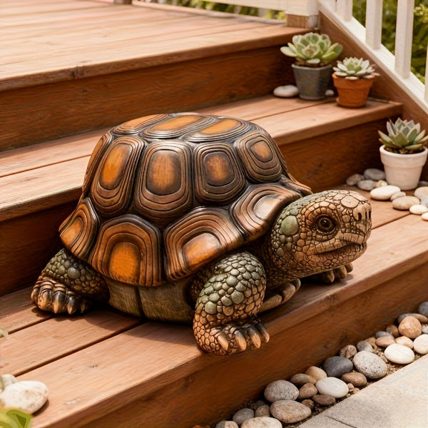 English Elm 18" Resin Tortoise Sculpture Stool Lifelike Garden Accent for Patio or Living Room W5709P464661