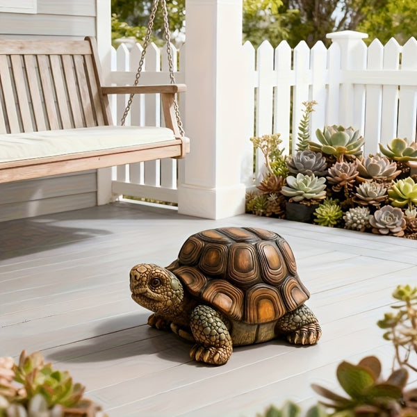 English Elm 18" Resin Tortoise Sculpture Stool Lifelike Garden Accent for Patio or Living Room W5709P464661