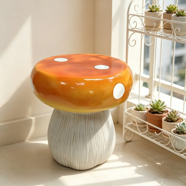 English Elm Mushroom Resin Garden Stool Hand-Painted Red Cap Whimsical Outdoor Accent Seat W5709P490980
