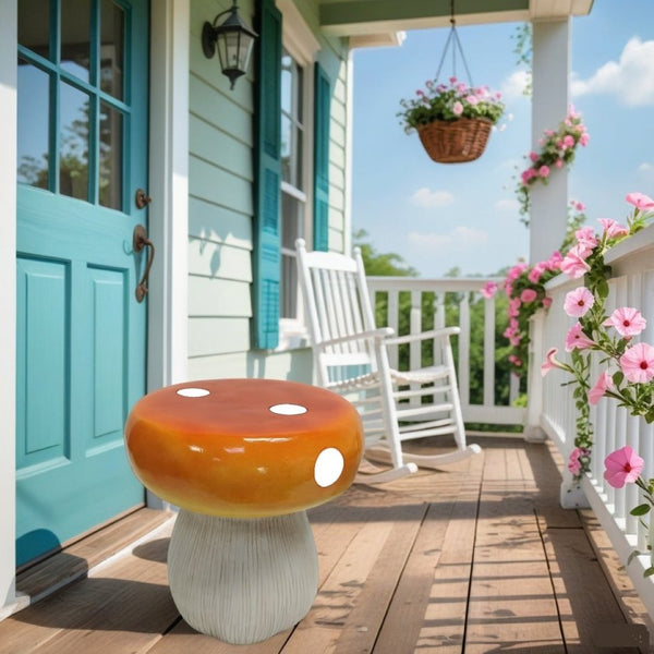 English Elm Mushroom Resin Garden Stool Hand-Painted Red Cap Whimsical Outdoor Accent Seat W5709P490980