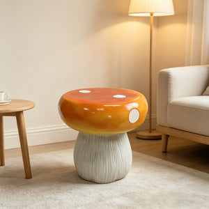English Elm Mushroom Resin Garden Stool Hand-Painted Red Cap Whimsical Outdoor Accent Seat W5709P490980