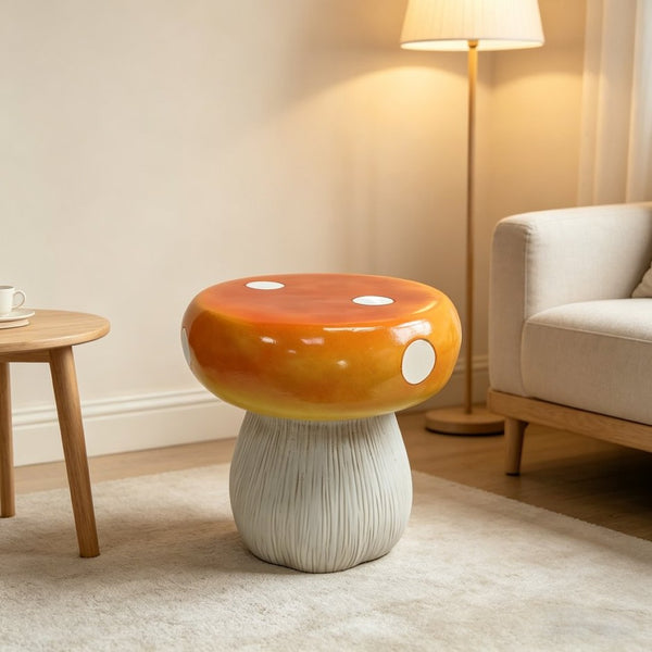 English Elm Mushroom Resin Garden Stool Hand-Painted Red Cap Whimsical Outdoor Accent Seat W5709P490980