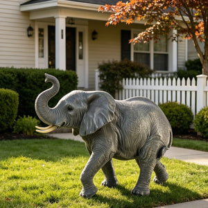 English Elm 20 Inch Resin Elephant Sculpture Raised Trunk Good Luck Garden Patio Yard Decor W5709P510841