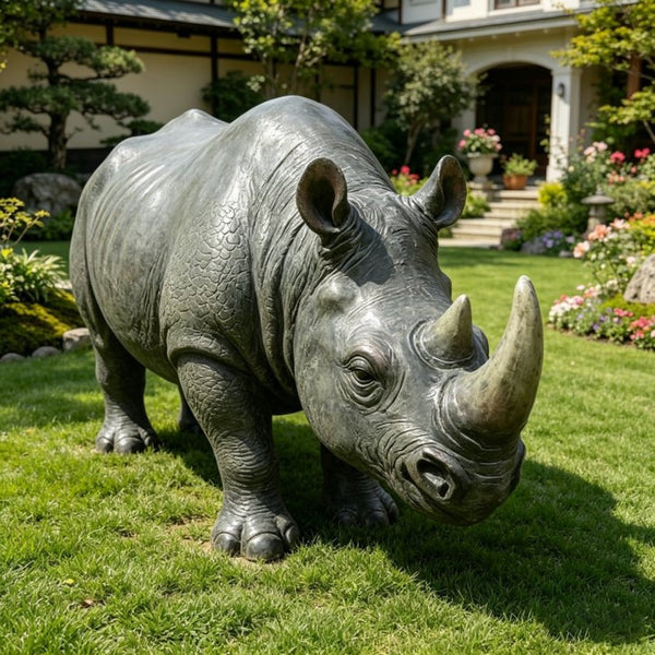 English Elm 27.5 Inch Resin Rhinoceros Garden Statue Weatherproof Wildlife Sculpted Yard Decor W5709P510842