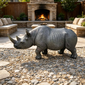 English Elm 27.5 Inch Resin Rhinoceros Garden Statue Weatherproof Wildlife Sculpted Yard Decor W5709P510842