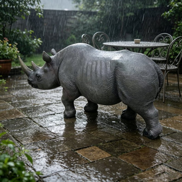 English Elm 27.5 Inch Resin Rhinoceros Garden Statue Weatherproof Wildlife Sculpted Yard Decor W5709P510842