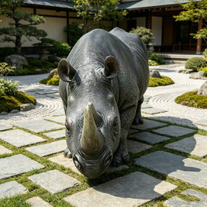 English Elm 27.5 Inch Resin Rhinoceros Garden Statue Weatherproof Wildlife Sculpted Yard Decor W5709P510842