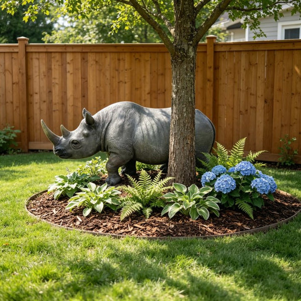 English Elm 27.5 Inch Resin Rhinoceros Garden Statue Weatherproof Wildlife Sculpted Yard Decor W5709P510842