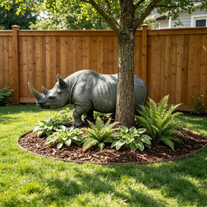 English Elm 27.5 Inch Resin Rhinoceros Garden Statue Weatherproof Wildlife Sculpted Yard Decor W5709P510842