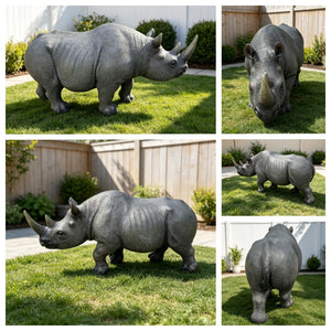English Elm 27.5 Inch Resin Rhinoceros Garden Statue Weatherproof Wildlife Sculpted Yard Decor W5709P510842