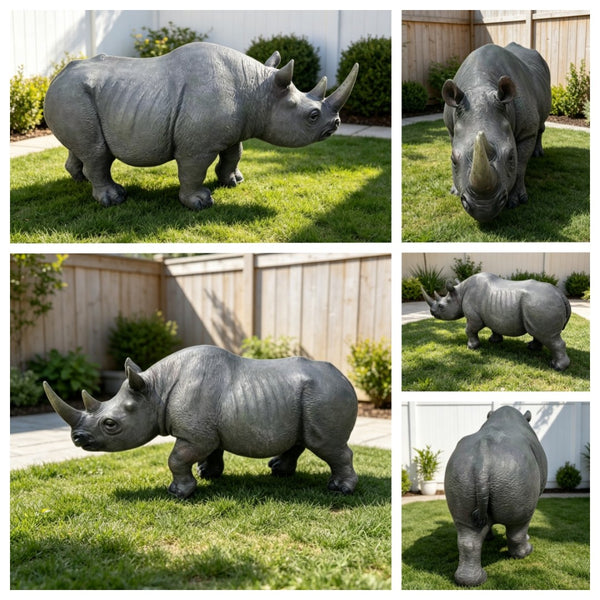 English Elm 27.5 Inch Resin Rhinoceros Garden Statue Weatherproof Wildlife Sculpted Yard Decor W5709P510842