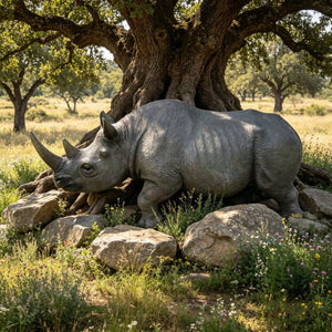 English Elm 27.5 Inch Resin Rhinoceros Garden Statue Weatherproof Wildlife Sculpted Yard Decor W5709P510842