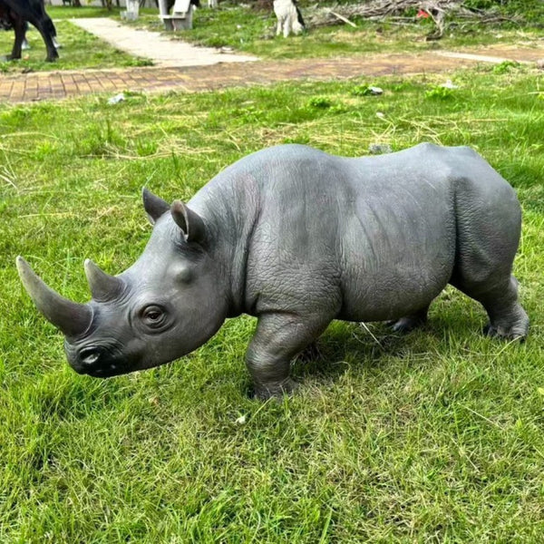 English Elm 27.5 Inch Resin Rhinoceros Garden Statue Weatherproof Wildlife Sculpted Yard Decor W5709P510842