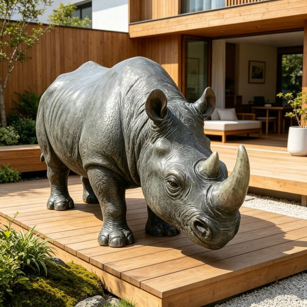 English Elm 27.5 Inch Resin Rhinoceros Garden Statue Weatherproof Wildlife Sculpted Yard Decor W5709P510842