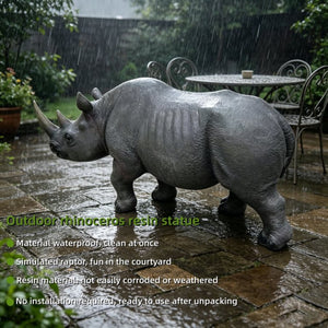 English Elm 27.5 Inch Resin Rhinoceros Garden Statue Weatherproof Wildlife Sculpted Yard Decor W5709P510842
