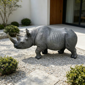 English Elm 27.5 Inch Resin Rhinoceros Garden Statue Weatherproof Wildlife Sculpted Yard Decor W5709P510842