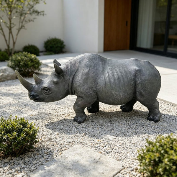 English Elm 27.5 Inch Resin Rhinoceros Garden Statue Weatherproof Wildlife Sculpted Yard Decor W5709P510842
