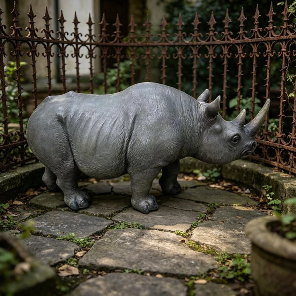 English Elm 27.5 Inch Resin Rhinoceros Garden Statue Weatherproof Wildlife Sculpted Yard Decor W5709P510842
