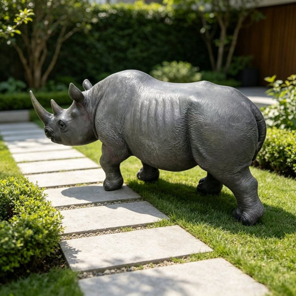 English Elm 27.5 Inch Resin Rhinoceros Garden Statue Weatherproof Wildlife Sculpted Yard Decor W5709P510842