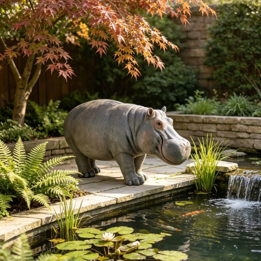 English Elm 12.6'' Resin Hippopotamus Sculpture Weatherproof Wildlife Garden Statue for Lawn Pond Patio W5709P511484