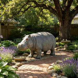 English Elm 12.6'' Resin Hippopotamus Sculpture Weatherproof Wildlife Garden Statue for Lawn Pond Patio W5709P511484
