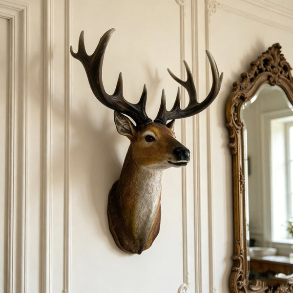 English Elm 14.57 Inch Resin Stag Head Wall Mount Rustic Sculpted Deer Bust for Lodge or Cabin W5709P511492