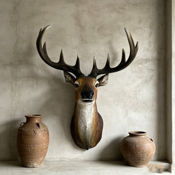 English Elm 14.57 Inch Resin Stag Head Wall Mount Rustic Sculpted Deer Bust for Lodge or Cabin W5709P511492