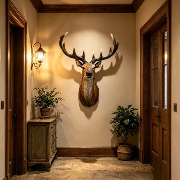 English Elm 14.57 Inch Resin Stag Head Wall Mount Rustic Sculpted Deer Bust for Lodge or Cabin W5709P511492