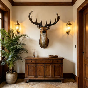 English Elm 14.57 Inch Resin Stag Head Wall Mount Rustic Sculpted Deer Bust for Lodge or Cabin W5709P511492