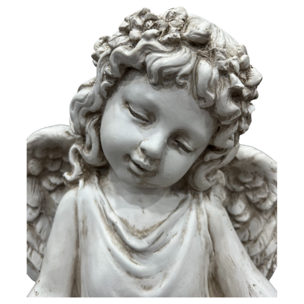 English Elm 21.06" Sleeping Cherub Resin Garden Statue Weathered Stone Finish Outdoor Yard Accent W5709P512803