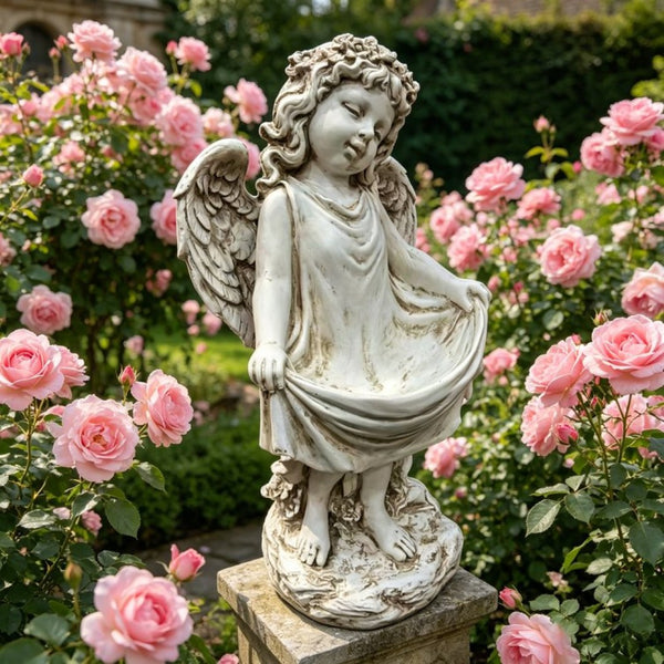 English Elm 21.06" Sleeping Cherub Resin Garden Statue Weathered Stone Finish Outdoor Yard Accent W5709P512803