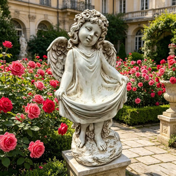 English Elm 21.06" Sleeping Cherub Resin Garden Statue Weathered Stone Finish Outdoor Yard Accent W5709P512803