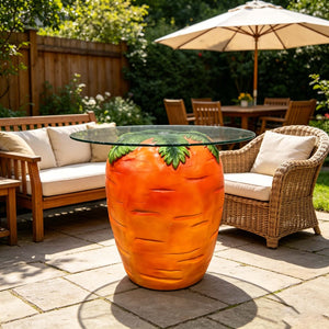 English Elm Carrot Shaped Resin Accent Table with Tempered Glass Top for Indoor Outdoor Use W5709P512868