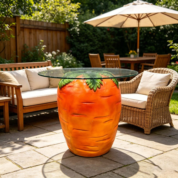 English Elm Carrot Shaped Resin Accent Table with Tempered Glass Top for Indoor Outdoor Use W5709P512868