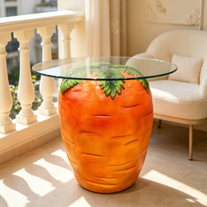 English Elm Carrot Shaped Resin Accent Table with Tempered Glass Top for Indoor Outdoor Use W5709P512868