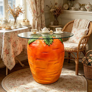 English Elm Carrot Shaped Resin Accent Table with Tempered Glass Top for Indoor Outdoor Use W5709P512868