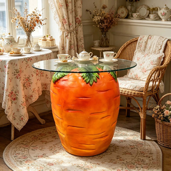 English Elm Carrot Shaped Resin Accent Table with Tempered Glass Top for Indoor Outdoor Use W5709P512868