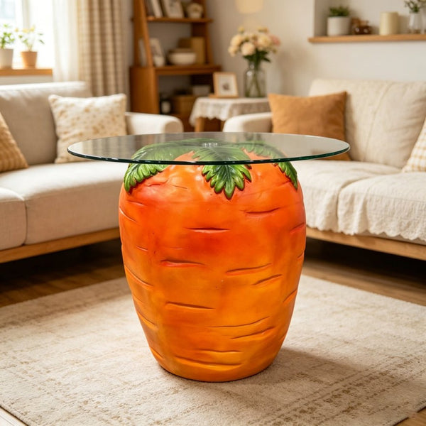 English Elm Carrot Shaped Resin Accent Table with Tempered Glass Top for Indoor Outdoor Use W5709P512868