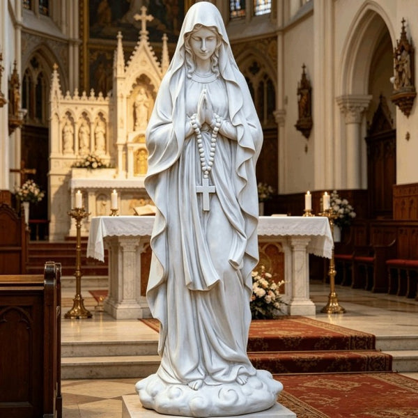 English Elm 31.5 Inch Virgin Mary Matte White Resin Prayer Statue for Garden Altar or Entryway W5709P515987