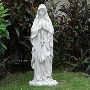 English Elm 31.5 Inch Virgin Mary Matte White Resin Prayer Statue for Garden Altar or Entryway W5709P515987