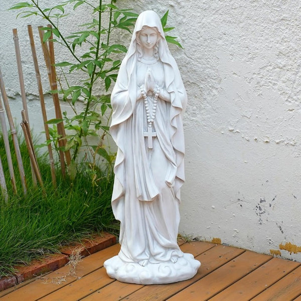 English Elm 31.5 Inch Virgin Mary Matte White Resin Prayer Statue for Garden Altar or Entryway W5709P515987