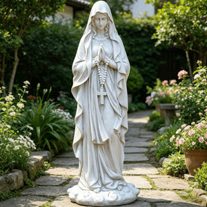 English Elm 31.5 Inch Virgin Mary Matte White Resin Prayer Statue for Garden Altar or Entryway W5709P515987