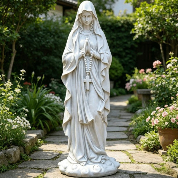 English Elm 31.5 Inch Virgin Mary Matte White Resin Prayer Statue for Garden Altar or Entryway W5709P515987