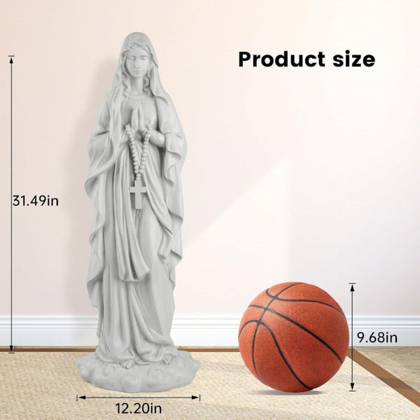 English Elm 31.5 Inch Virgin Mary Matte White Resin Prayer Statue for Garden Altar or Entryway W5709P515987