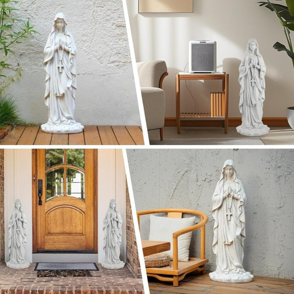 English Elm 31.5 Inch Virgin Mary Matte White Resin Prayer Statue for Garden Altar or Entryway W5709P515987