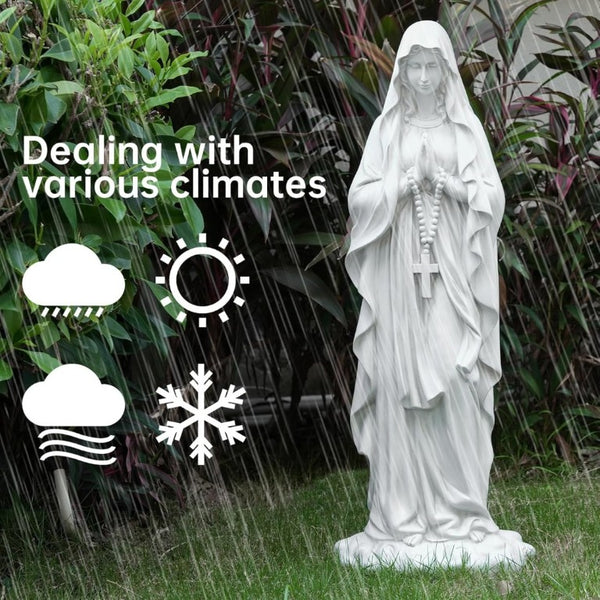 English Elm 31.5 Inch Virgin Mary Matte White Resin Prayer Statue for Garden Altar or Entryway W5709P515987