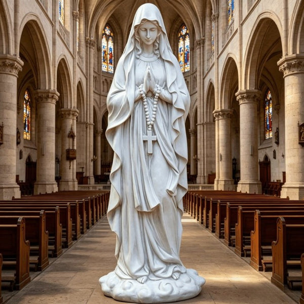 English Elm 31.5 Inch Virgin Mary Matte White Resin Prayer Statue for Garden Altar or Entryway W5709P515987